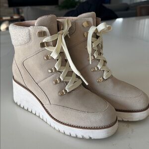 Cole Haan Beige Lace-Up Snow Boots Waterproof 6.5